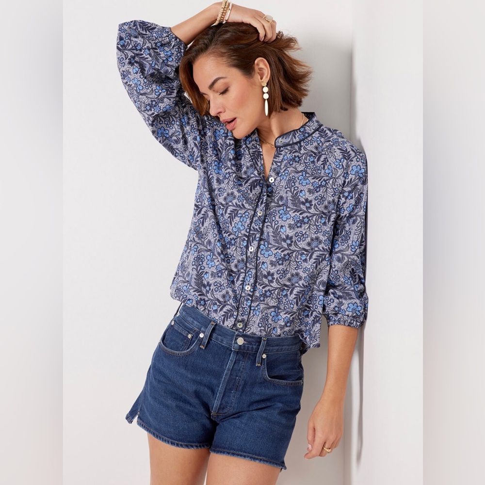 Evereve Sheila Floral Batik Piped Top NWT